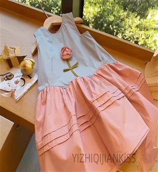 28202669-پیراهن دخترانه حلقه ای جلو طرح گل برجسته