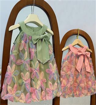39202763-پیراهن دخترانه حلقه ای تور با طرح گل