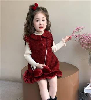 35203052-پیراهن دخترانه داخل کرک آستین حلقه با پاپیون و زنجیر مروارید