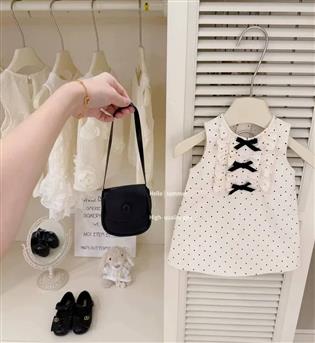 28203362-پیراهن دخترانه حلقه ای توپ توپی سه پاپیون مشکی جلو