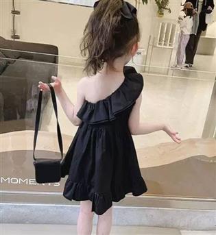 21203320-پیراهن دخترانه چیندار تک حلقه آستین