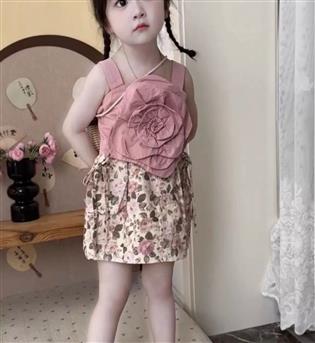 30203381-دو تیکه تاپ با گل برجسته و دامن گل گلی 