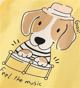 24202229-تیشرت با شلوارک طرح سگ Feel the music