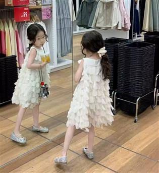 38202111-پیراهن دخترانه حلقه ای یقه چسبون پولکی