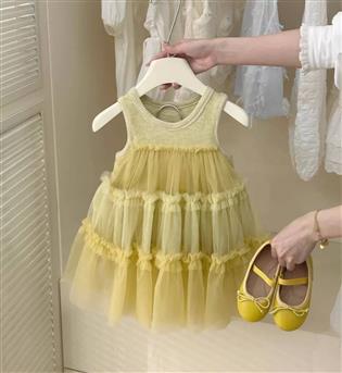 29203377-پیراهن دخترانه حلقه ای چیندار تور 