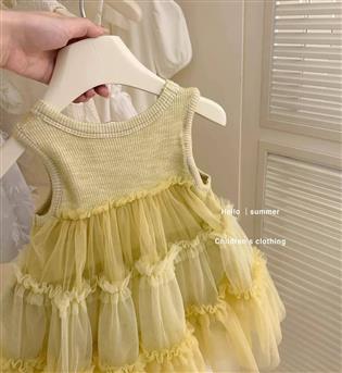 29203377-پیراهن دخترانه حلقه ای چیندار تور 