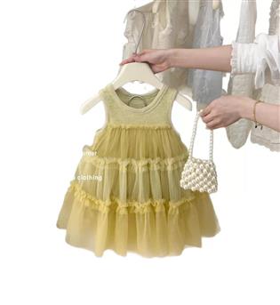 29203377-پیراهن دخترانه حلقه ای چیندار تور 