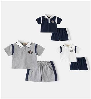 27203422-دو تیکه تیشرت یقه دار با شلوارک طرح خرس نشسته WELL KIDS
