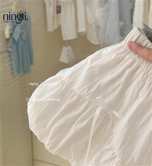 38203462-دو تیکه دخترانه تاپ جلو پاپیون آبی با دامن سفید