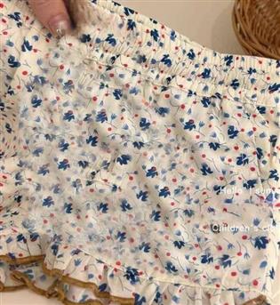 38203468-دو تیکه دخترانه تاپ طرح قلب آبی با شلوارک طرح گل