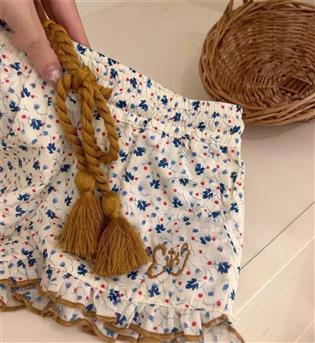 38203468-دو تیکه دخترانه تاپ طرح قلب آبی با شلوارک طرح گل