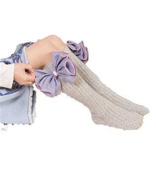 6202743-جوراب کبریتی دخترانه ساق بلند لبه پاپیون