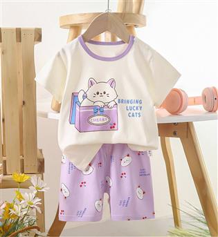 11202950-تیشرت با شلوارک طرح گربه bringing lucky cats