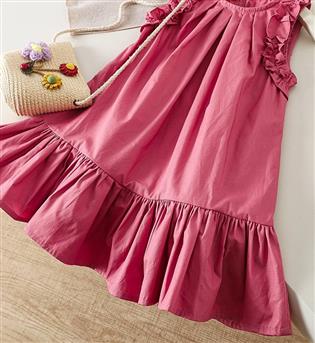 25202965-پیراهن دخترانه حلقه ای سر آستین و پایین چین 