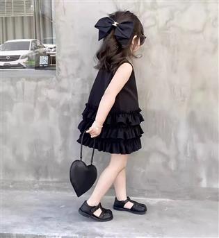 24202115-پیراهن دخترانه حلقه ای مشکی پایین چین