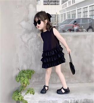 24202115-پیراهن دخترانه حلقه ای مشکی پایین چین