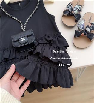 24202115-پیراهن دخترانه حلقه ای مشکی پایین چین