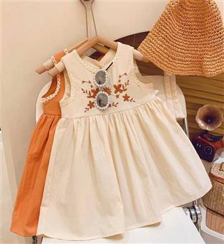 30202245-پیراهن دخترانه حلقه ای گلدوزی گل