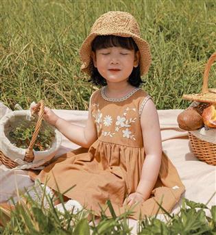 30202245-پیراهن دخترانه حلقه ای گلدوزی گل