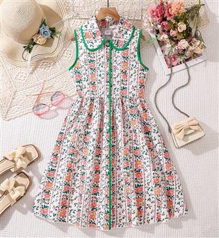 27202239-پیراهن دخترانه حلقه ای گل گلی