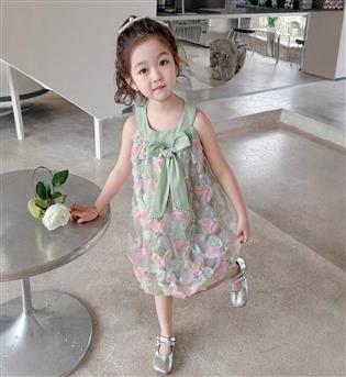 37202763-پیراهن دخترانه حلقه ای تور با طرح گل