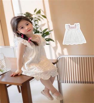 34202764-پیراهن دخترانه یقه خشتی دور یقه گلوزی آستین افتاده