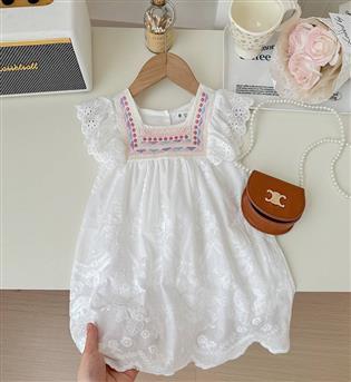 34202764-پیراهن دخترانه یقه خشتی دور یقه گلوزی آستین افتاده