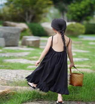 30202766-پیراهن دخترانه حلقه ای دو بندی پایین چین