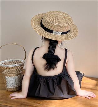 30202766-پیراهن دخترانه حلقه ای دو بندی پایین چین