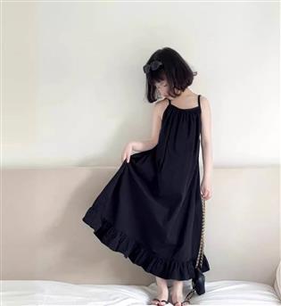 30202766-پیراهن دخترانه حلقه ای دو بندی پایین چین