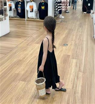 30202766-پیراهن دخترانه حلقه ای دو بندی پایین چین