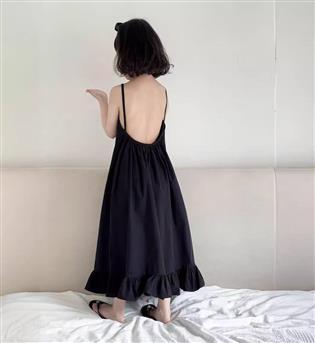 30202766-پیراهن دخترانه حلقه ای دو بندی پایین چین