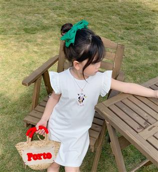 20202770-پیراهن دخترانه حلقه ای آستین افتاده طرح آلبالو cherry