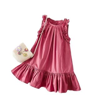 25202965-پیراهن دخترانه حلقه ای سر آستین و پایین چین 