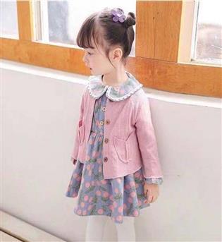 46202469-دو تیکه پیراهن دخترانه طرح گل با ژاکت صورتی